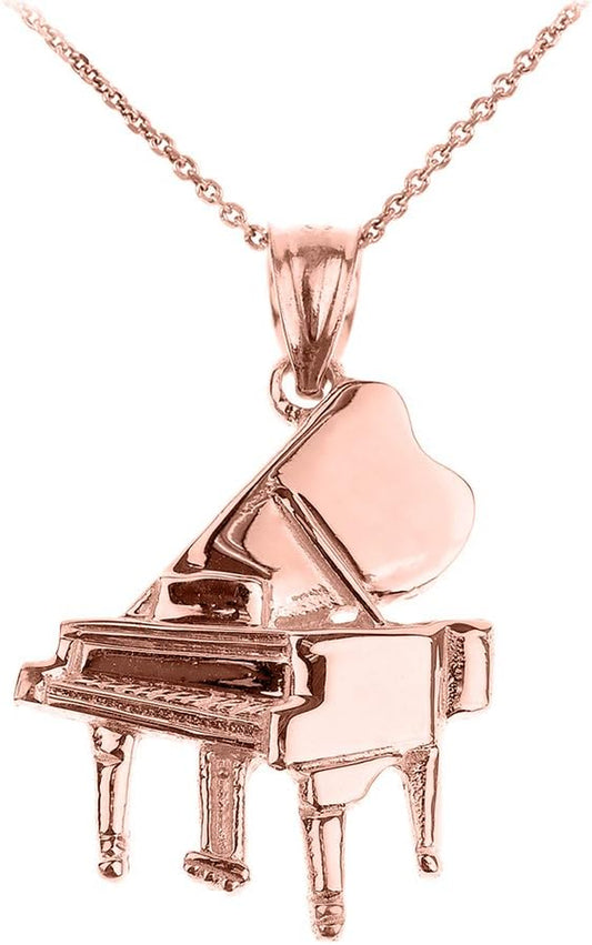 10K Rose Gold Music Charm Grand Piano Pendant Necklace