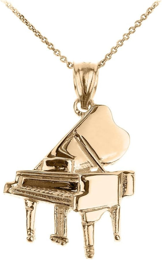 10K Yellow Gold Music Charm Grand Piano Pendant Necklace